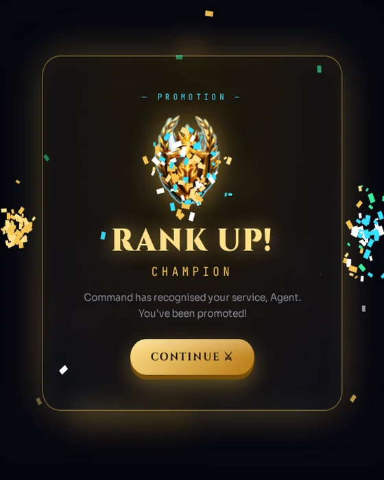 Rank-up celebration screen